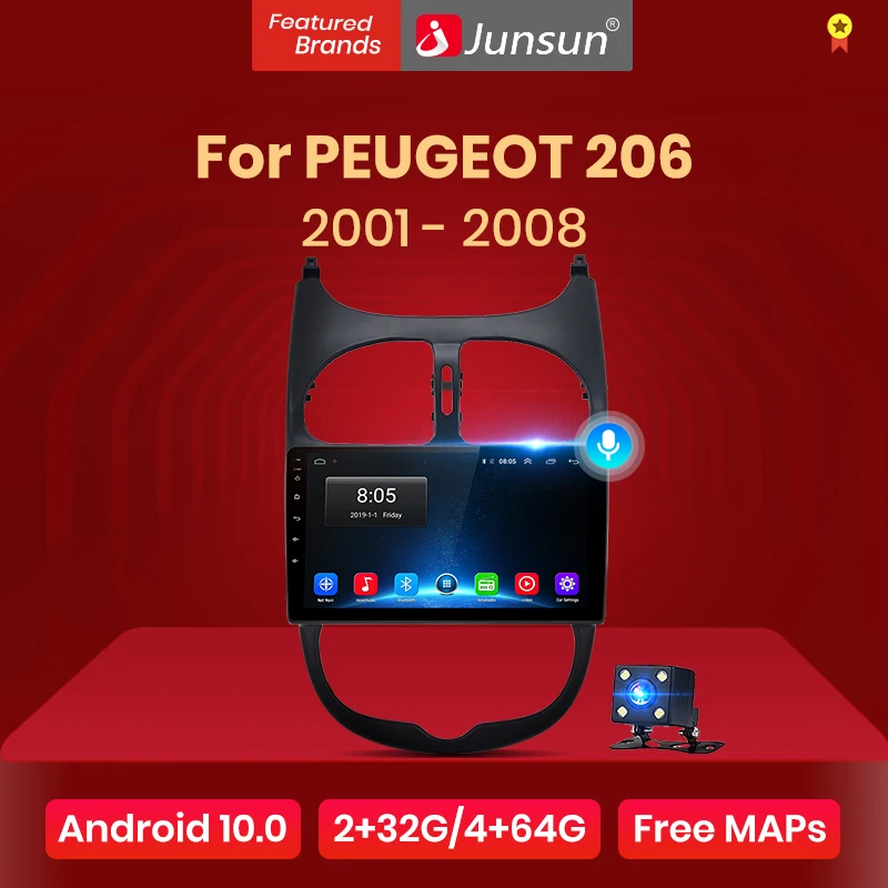 Автомагнитола Junsun 2 din 4 + 64 ГБ Android 10 для PEUGEOT 206 2001 2008|Автомобильные радиоприемники|