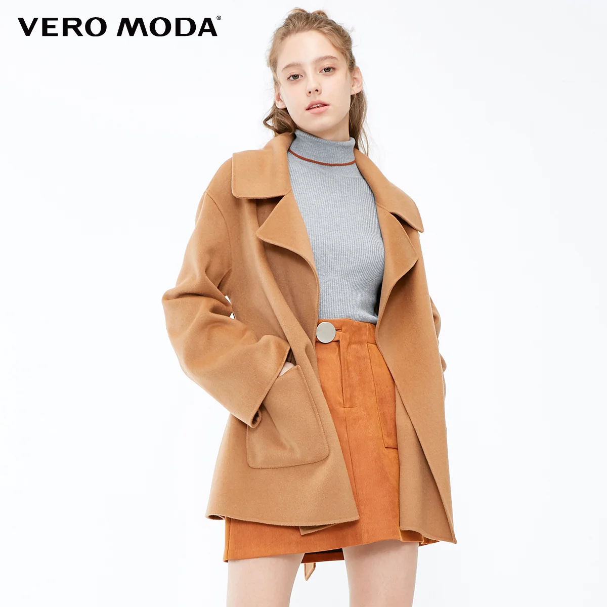 Женское Короткое шерстяное пальто Vero Moda свободное двухстороннее из 100% шерсти |