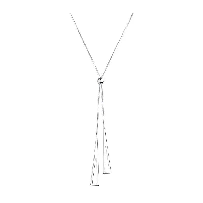 LIVVY Silver Color Triangle Pendant Necklace  Female Simple Clavicle Chain Elegant Temperament Gift Jewelry