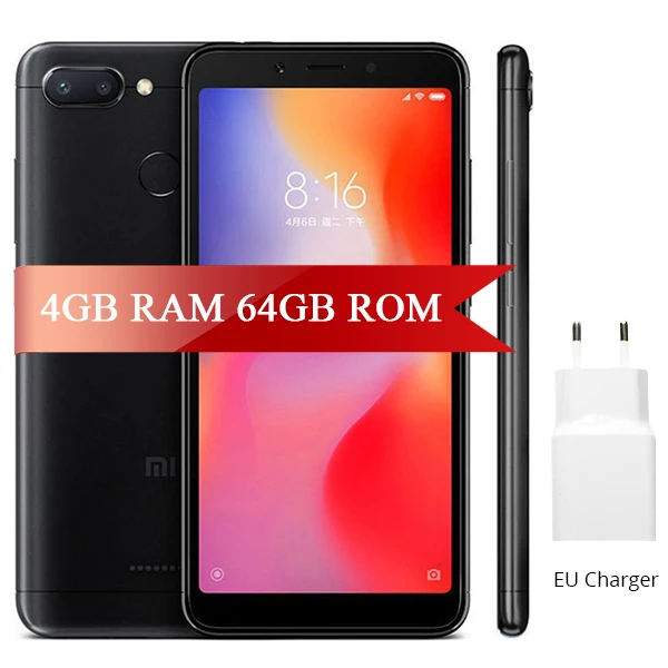 4GB 64GB Black Xiaomi Redmi 6 с глобальной версией, 4 Гб ОЗУ, 64 Гб ПЗУ, мобильный телефон Helio P22, четыре ядра, 12 Мп+ 5 МП, двойная камера, 5,45 дюймов, 18:9, полный экран - Цвет: 4GB 64GB Black