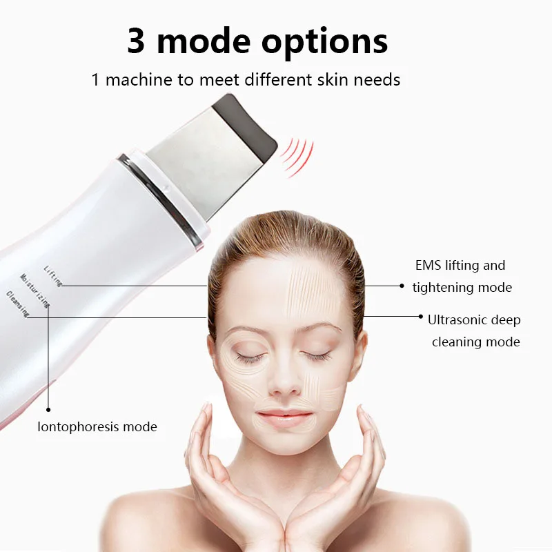  USB Rechargeable Ultrasonic Face Cleaning Skin Scrubber Cleanser Face Lifting Exfoliating Blackhead