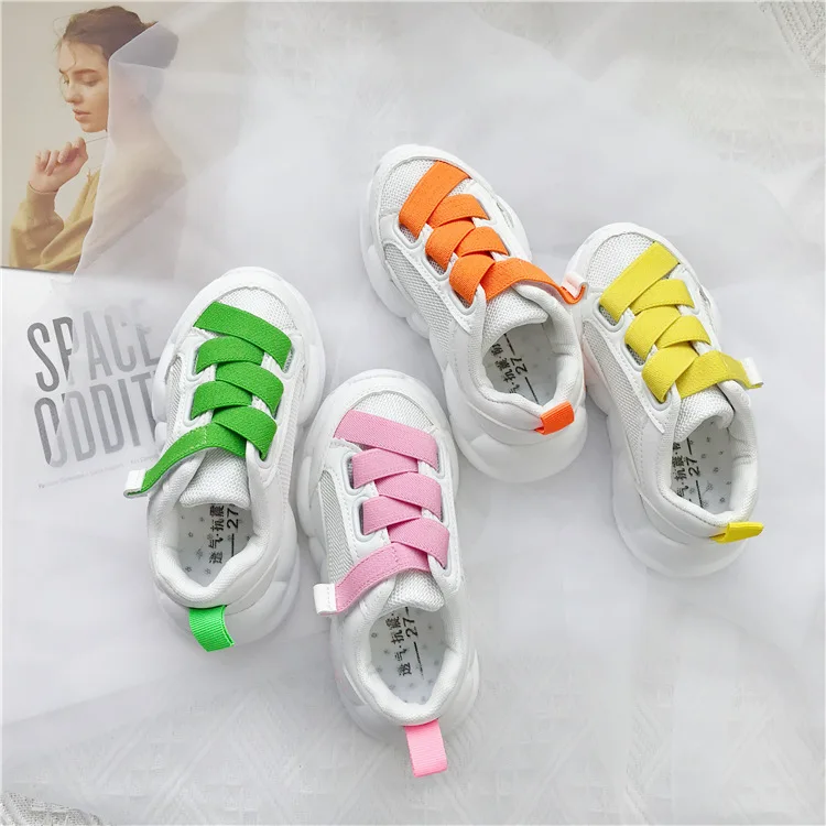 Online 2019 primavera otoño nuevo coreano brillante encaje niños cómodos zapatos niñas Airmesh transpirable Zapatos Niños moda deportes zapatos