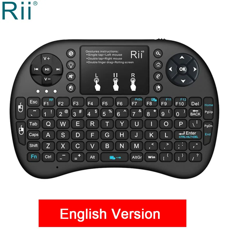 English Rii i8+ Подсветка Espanol испанская клавиатура 2,4 г Мини Беспроводная клавиатура Air mouse тачпад для Android tv Box Мини ПК X96mini H96 - Цвет: English