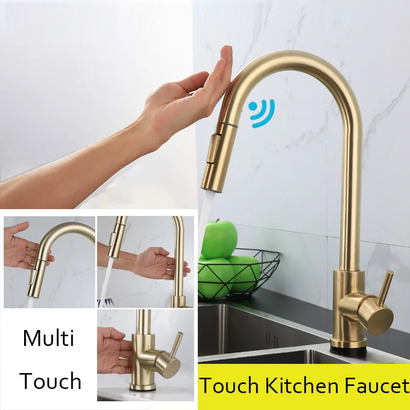 Golden Sensor Kitchen Faucets Stainless Steel Pull Down Basin Smart
