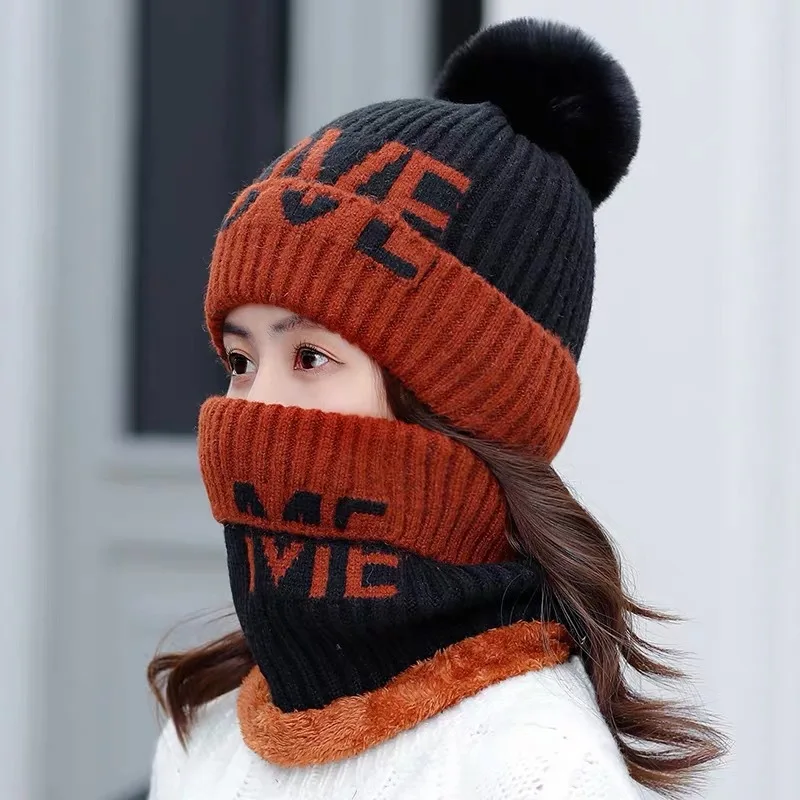 2 шт. помпон зимние шапочки Толстая шляпа Женская защита для ушей Skullies Beanie шапка лыжный шлем женский теплый шерстяной вяз - Цвет: Черный
