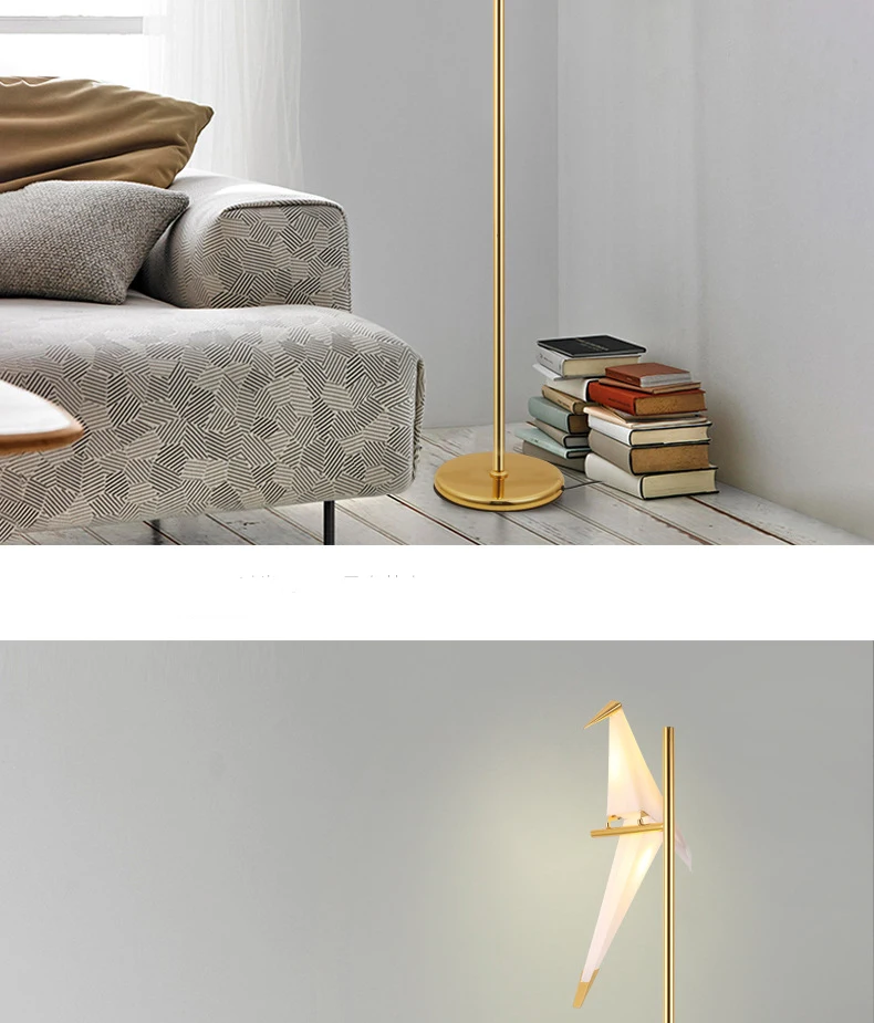 Креативная светодиодная птичья бумажная напольная лампа для домашнего декора, Современная Золотая стоящая лампа для гостиной, скандинавского кабинета, для чтения, прикроватные напольные светильники