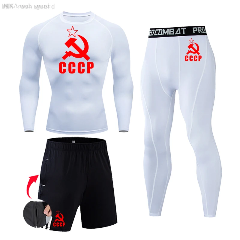 CCCP Mens Tracksuit Set Winter Thermal underwear shirt Compression sportswear 4XL Workout set Quick dry Running base layer Set 5