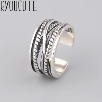 

New 925 Sterling Solid Silver Multi-layer Chains Line Rings For Women Open Rings Brand Female Jewelry Valentines Day Gift