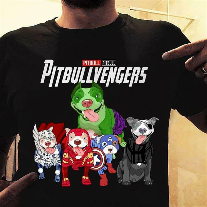 Pitbullvengers Мстители эндигра собаки питбуль футболка Черная Хлопковая мужская