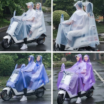 

Dual-people EVA Raincoat Hooded Poncho 2020 Hot Sale Motorcycle Rainwear Electric car Long Style Translucent Rain Jacket