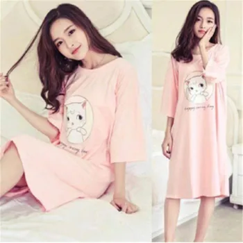 

Women's Sleepwear Casual Home Clothing Cartoon Cat Pattern Nightgown Loose and Comfortable Nightdress Short Sleeve Sleepshirts