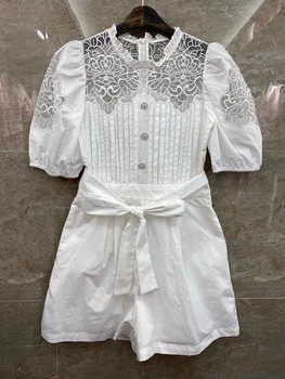 

2020 Spring and Summer New Women's Pleated Neckline Waist Belt Knotted Waist Hugging Diamond Buckle Embroidered Jumpsuit 210