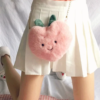 

Small Faux Fur Heart Bag for Women 2020 Lady Handbags Lolita Girls Shoulder Bag Kawaii Plush Peach Crossbody Bag Bolso