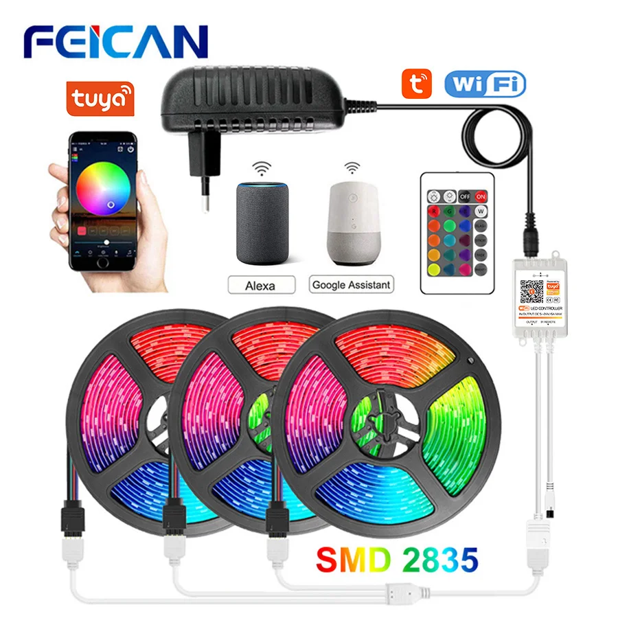 

LED Lights 15M WiFi LED Strip Light RGB Tuya Smart Works with Alexa 12V LED Lights for Room Music Sync Luces LED