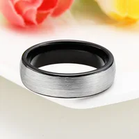 Somen 6mm Black Inlay Brushed Silver Color Tungsten Carbide Wedding Rings Band For Women Engagement Ring Jewelry bague femme 2