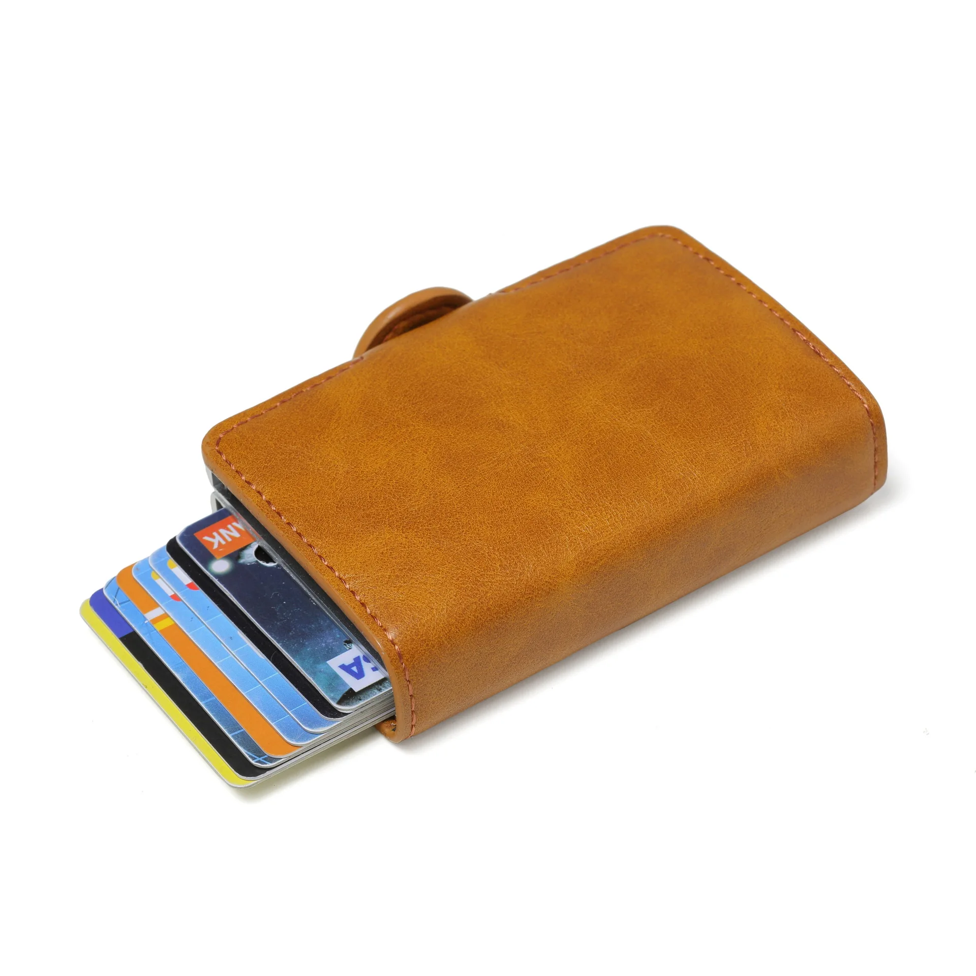 Двухслойный анти RFID мужской кожаный держатель для кредитных карт Металлический футляр для удостоверения личности алюминиевый защитный мужской кошелек для путешествий