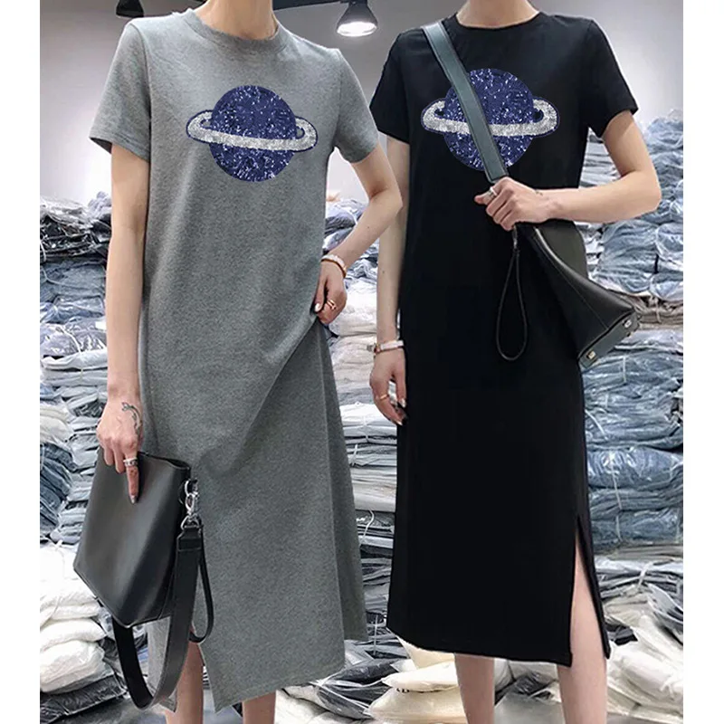 

INS Short Sleeve T-shirt Women's Summer New Style Large Size Loose-Fit Star Large Size Loose-Fit Mid-length over-the-Knee Base T