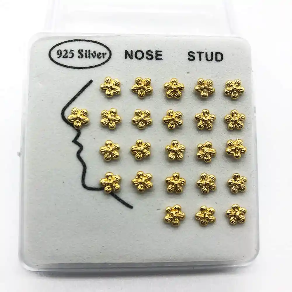 

24pcs/set 925 Sterling Thai Sliver Nose Rings & Studs Gold Piercing Jewelry Nostril Blossom Flower Septum Helix Wholesale