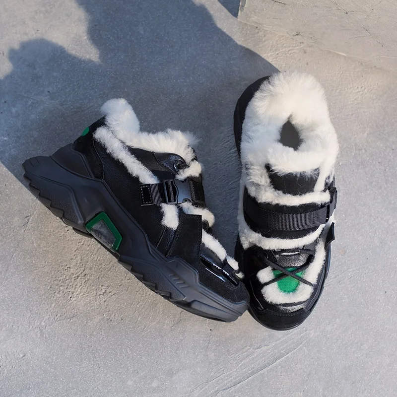Зимние ботинки из EGONERY кожи женская обувь на плоской платформе высококачественные брендовые шерстяные кроссовки ботильоны на шнуровке зимние ботинки