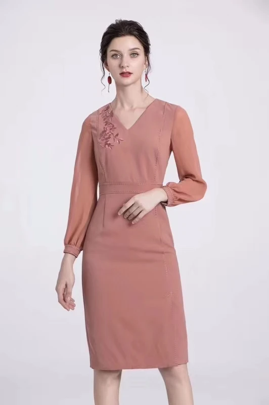 Vestidos De Festa,, весенние вечерние коктейльные женские платья с v-образным вырезом, роскошная вышивка, длинный рукав, облегающее платье-футляр, розовое, черное, 3XL