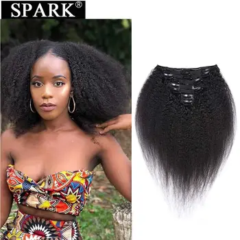 

SPARK Peruvian Yaki Straight Hair Human Hair Clip In Human Hair Extensions Natural Black 10-26 Inch 120G/Set Remy Hair Weave