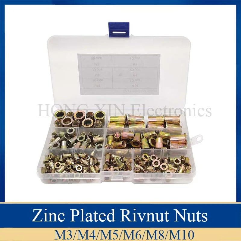 

165Pcs Rivnut Rivet Nut Kit Round Head M3 M4 M5 M6 M8 M10 Kit Set High Quality Carbon Steel