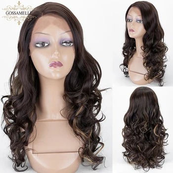 

Gossamelle Brown Wigs For Women Long Wavy Synthetic Wigs Mix Blonde Lace Front Wig High Temperature Fiber