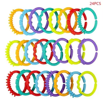 

24 Pcs Kids Molars Ring Linkables Newborns Baby Grip Rainbow Teething Chain Toys 57BF
