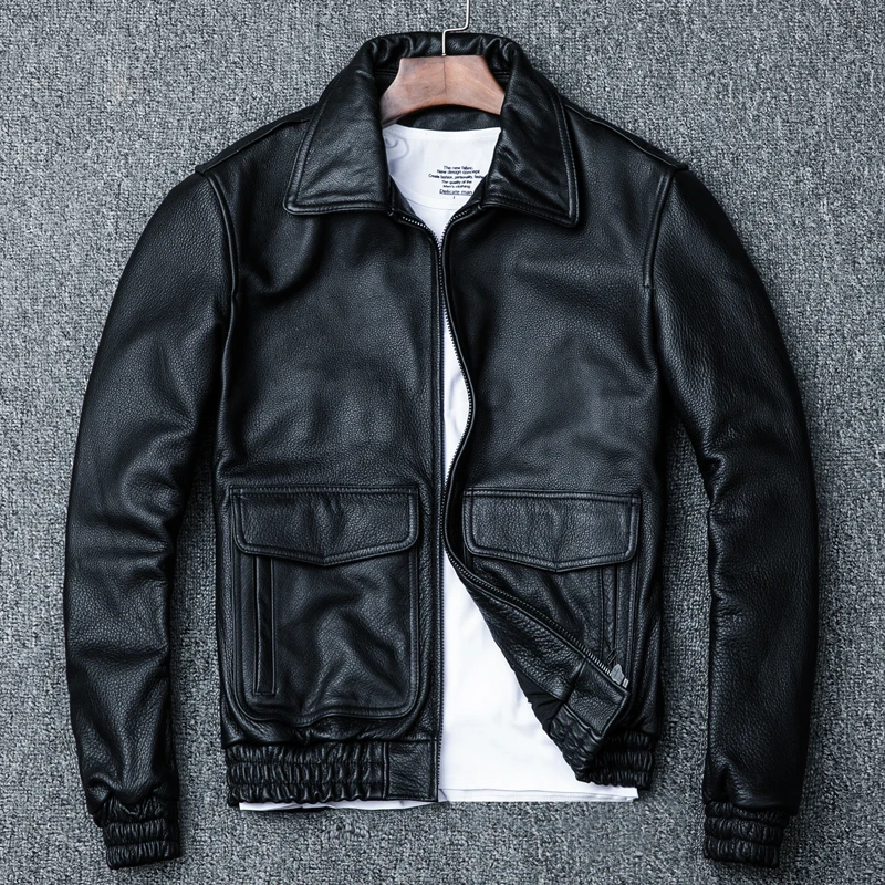 

Real Cow Leather Jackets Spring Autumn Genuine Leather Jacket Men Vintage Cowhide Coat Plus Size Motorcycle Jacket 1815 YY282