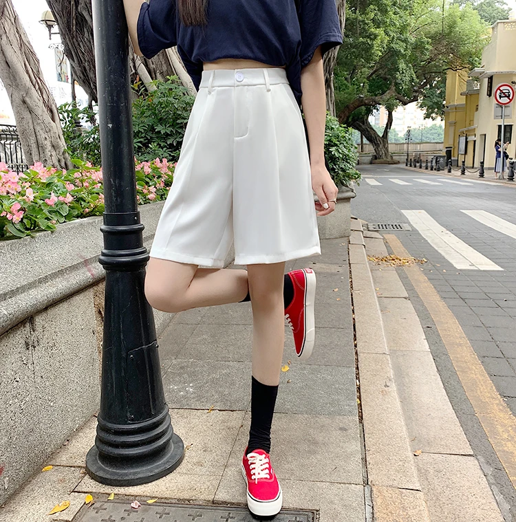 Womens Inseam Super Comfy Bermuda Walking Shorts Suit Knee Length Loose Wide Leg Shorts Office Lady Work Business Formal Shorts