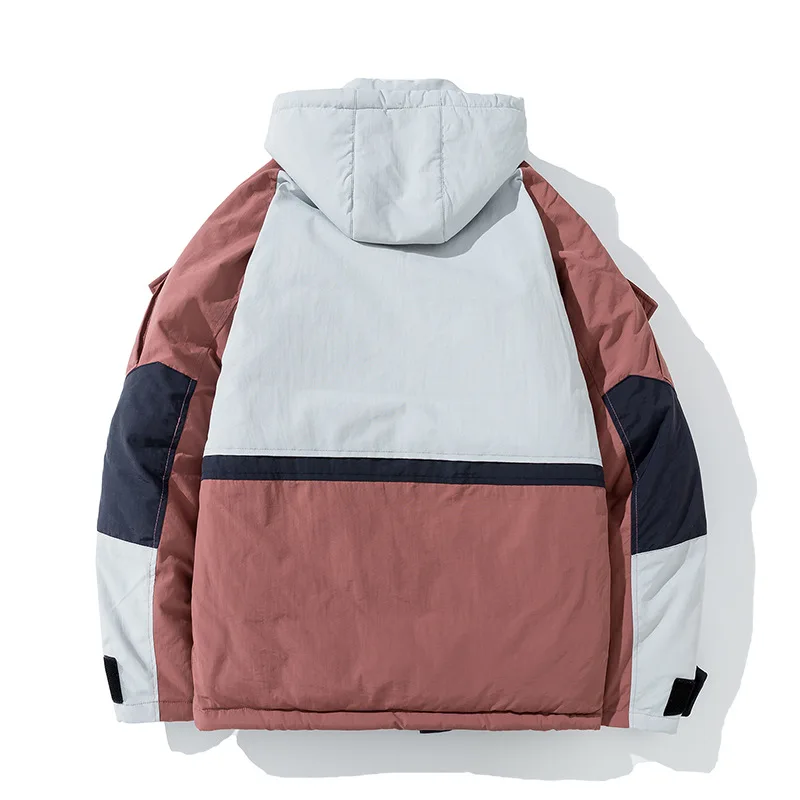 Men's Fashion Stitching Thicken Warm Workwear Cotton Jacket Winter New Short Style Contrasting Color Winter Jackets Men Coats