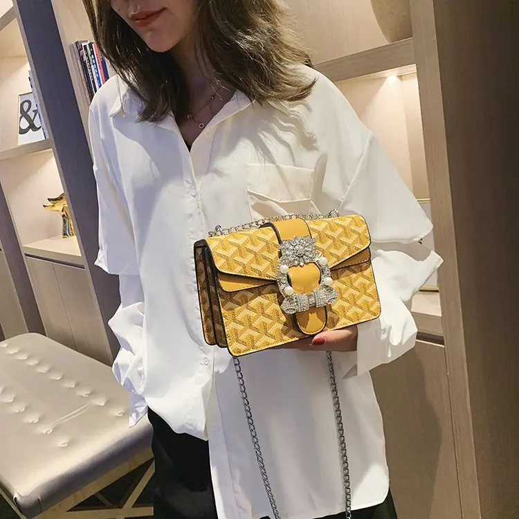 

2019 New Style Korean-style Shoulder-Style Square Sling Bag Fashion Dog Printed Bag with Chain Shoulder Oblique Square Sling Bag