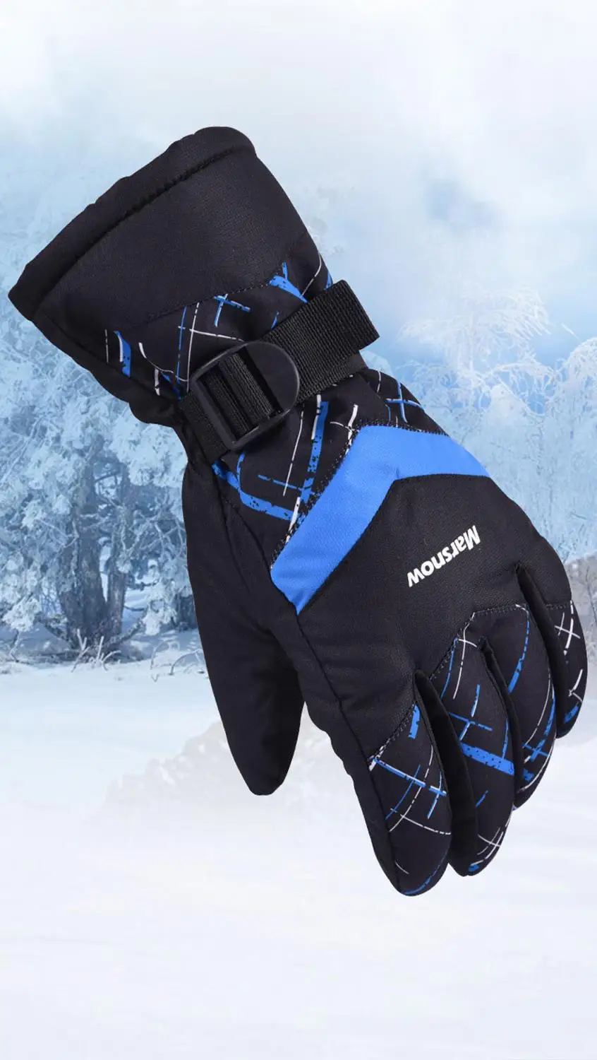 Men Black Blue Хит! Мужские/Женские/Детские лыжные перчатки, перчатки для сноуборда, Сверхлегкие Водонепроницаемые зимние теплые флисовые перчатки для езды на мотоцикле и снегоходе - Цвет: Men Black Blue