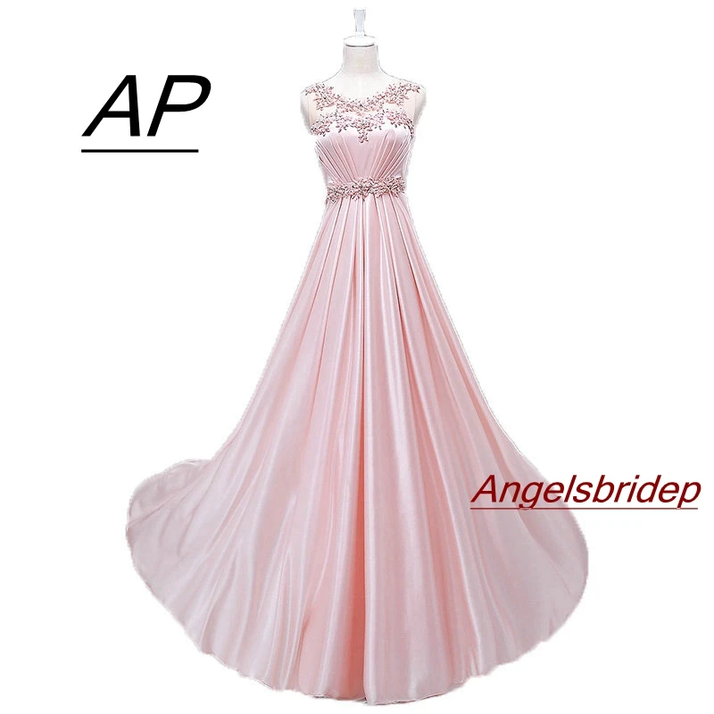 

ANGELSBRIDEP Pink Satin Vestidos De Fiesta Prom Dresses Charming Beading Full-Length Women Celebrity Party Gown Custom Make