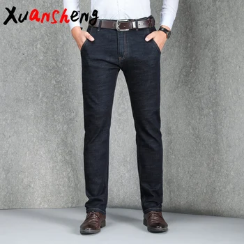 

Xuansheng Modal Men's Jeans 2020 Cotton Material Stretch Comfort Straight Brand Classic Long Pants Streetwear bule black Jeans