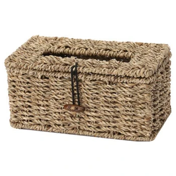 

Handmade Woven Natural Rustic Brown Seagrass Tissue Box, Rectangular Storage Box Sundries Storage Box