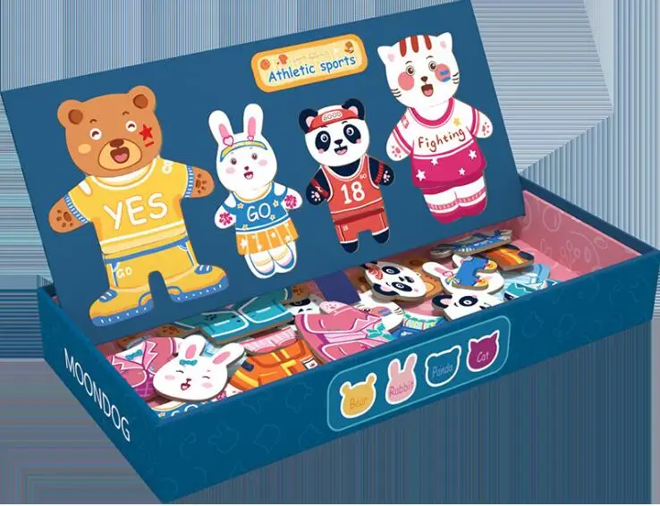 Magnetic Puzzle Animals Bear Wooden Magnetic Puzzle Drawing Board Jigsaw puzzle game wooden assembling Baby Learning Toy 2