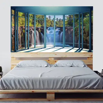 

2pcs/Set 90*180cm 3D Forest Waterfall Scenery Bedside Sticker Waterproof PVC Wall Stickers Home Decor Wallpaper Mural