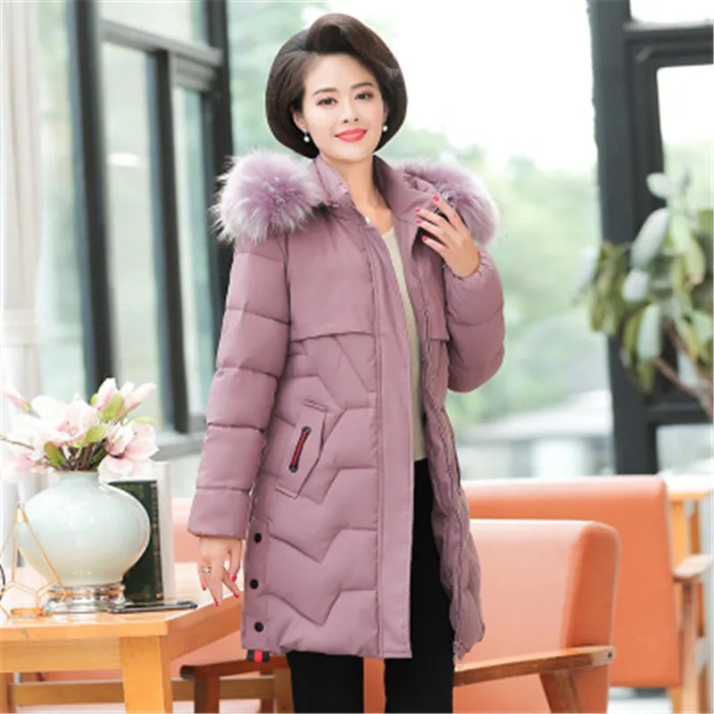 #*Cheap Women Winter Jacket Down Cotton Parka Large Fur Collar Hooded Slim Thicken Overcoat Middle Aged Casual Long Coat Plus Size 4XL
