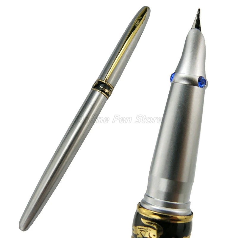 Crocodile 215 Classic Silver Metal Thin Fine Nib Fountain Pen Gold Trim Office School Writing Gift Pen Accessory