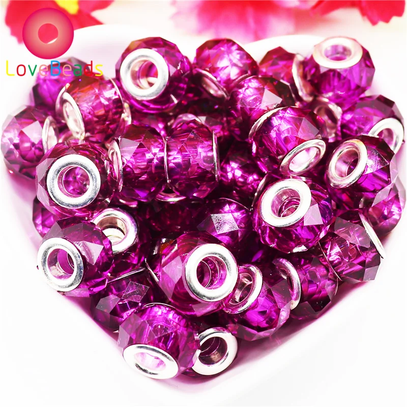 

10Pcs Lot Wholesale Glass Beads Spacer Crystal Cut Faceted Large Hole Murano Charms Fit European Pandora Bracelet Chain Jewelry