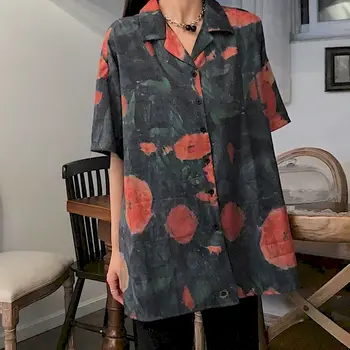 

Harajuku Retro Oil floral streetwear women blouses retro shirts woman clothes vintage summer tops shirt plus size couple blouse