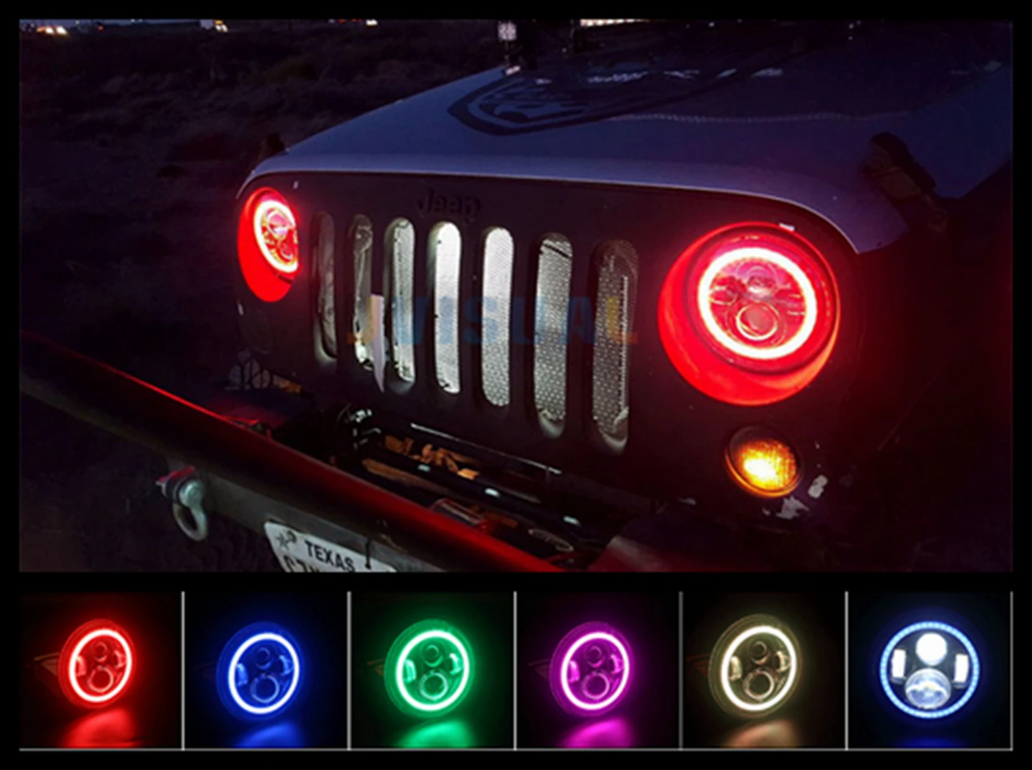 

7" Round Car Led Headlight 60W Amber Angel Eye High Low Beam Waterproof Headlamp support Phone Bluetooth App Controlled for jeep