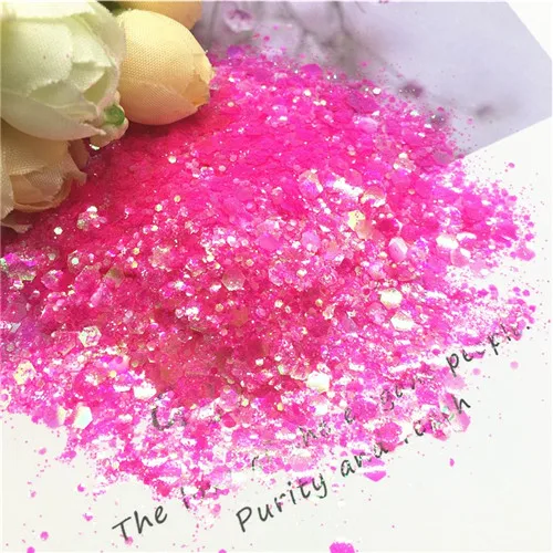 Bright Pink Смешанный Размер маленькая точка Шестигранная блестка для ногтей Наклейка конфетти хлопья ПЭТ пайетки скрапбук Блестки для лица украшения ногтей 10 г - Цвет: Bright Pink
