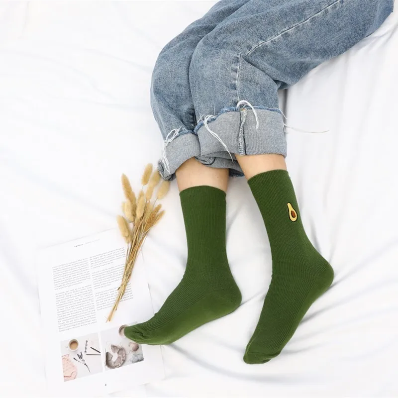 Корейские хлопковые носки с вышивкой в виде авокадо женские носки без пятки ярких цветов в японском стиле для колледжа