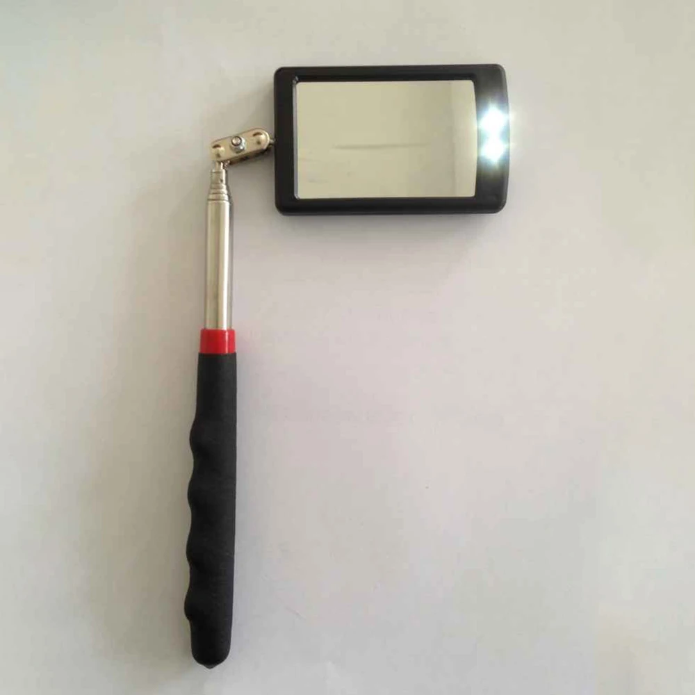 Adjustable Stainless steel Vehicle Bottom LED Telescopic Inspection Mirror Amplification Detection Mirror LED Emergency Lamp