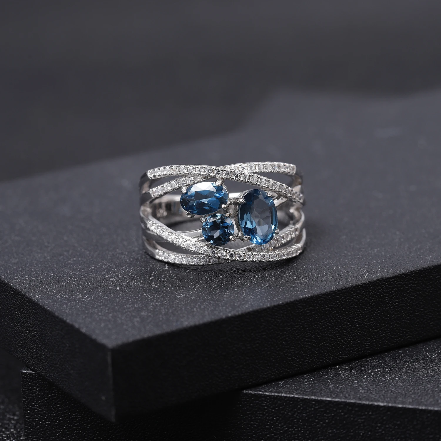 GEM'S BALLET 1.83Ct натуральный Лондон Голубой топаз драгоценный камень кольца 925 пробы серебряный камень палец кольцо для женщин хорошее ювелирное изделие