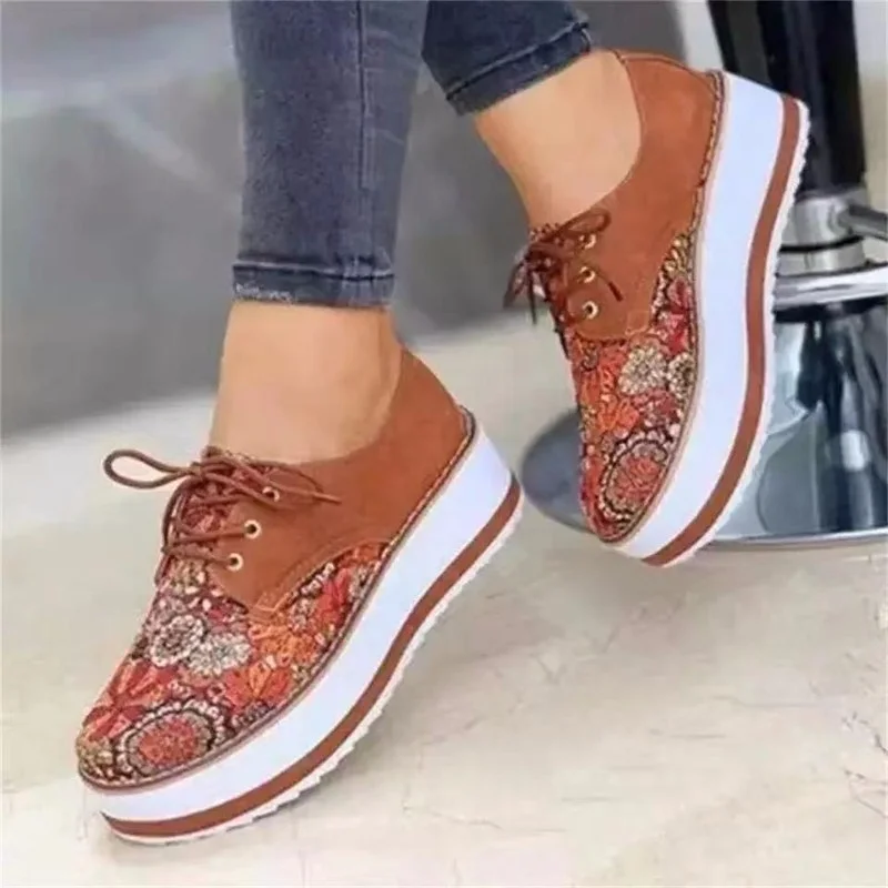 Zapatos de plataforma con flores bordadas para Mujer, Zapatillas planas de alta calidad, informales, de talla grande 43, 2021