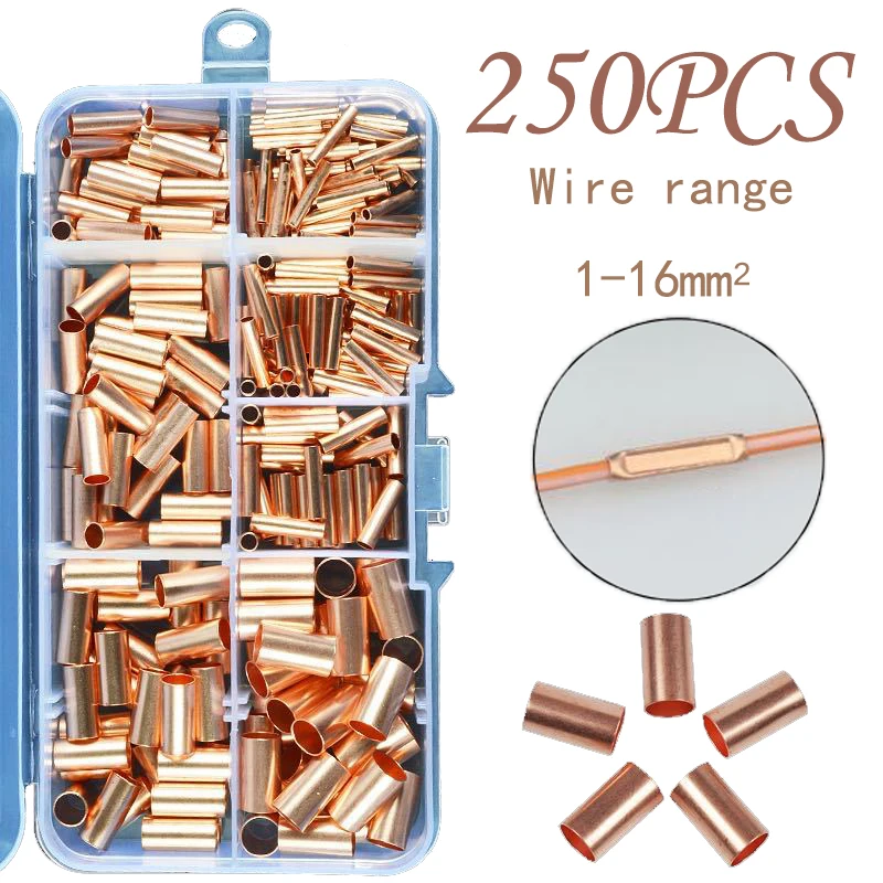 

250PCS Copper Connecting Pipe Wire Joint Small Copper Tube Intermediate Joint Direct Connection Pressure Pipe Cold Pressed