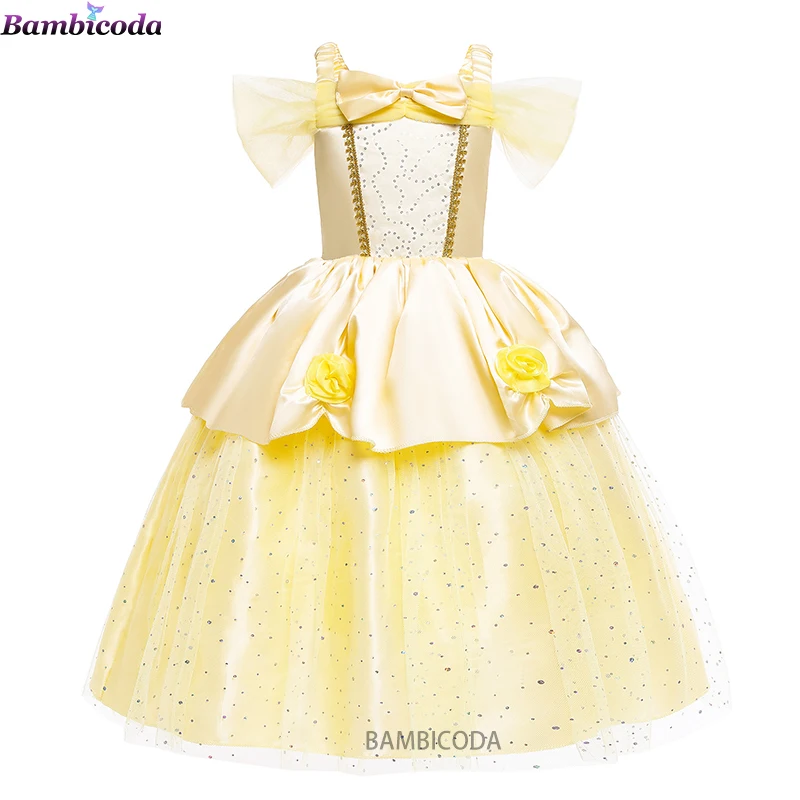 Girl Rapunzel Dress Sleeping Beauty Princess Dresses Cosplay Costume Snow Christmas Halloween Children Party Clothes Cinderella